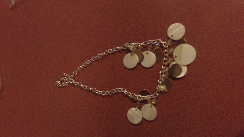 24" Silver Chain with White Plastic Hanging Beads Necklace Beautiful