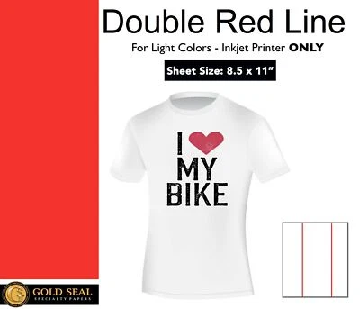 GOLD SEAL SPECIALTY PAPERS Double Red Line Light Iron On Heat Transfer Paper for Inkjet 8.5X11 -100 Sheets