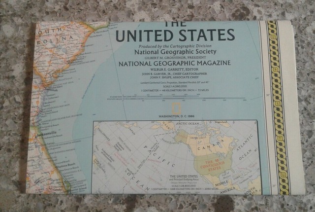National Geographic Map The United States New With MPH KPH Scale Chart ...