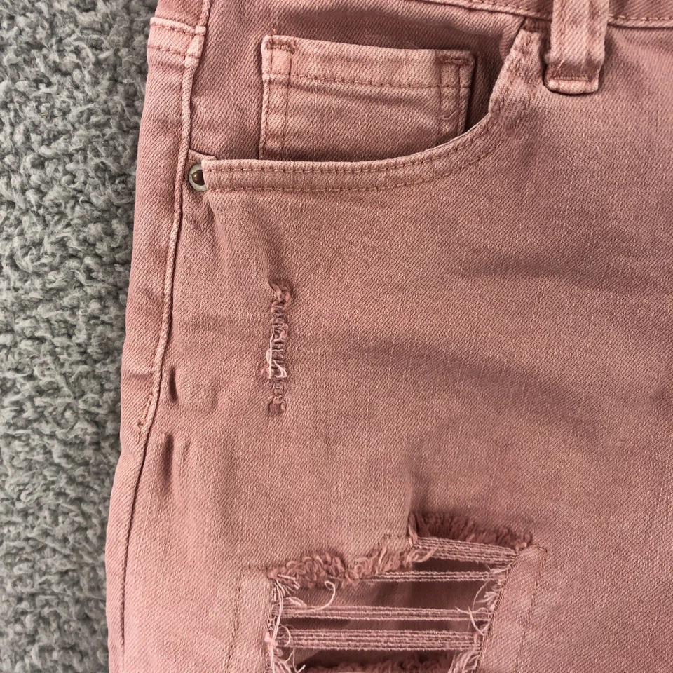 Vanilla Star Jean Shorts Juniors 7 Mid Rise Midi Pink Stretch Denim Distressed - Image 3 of 4