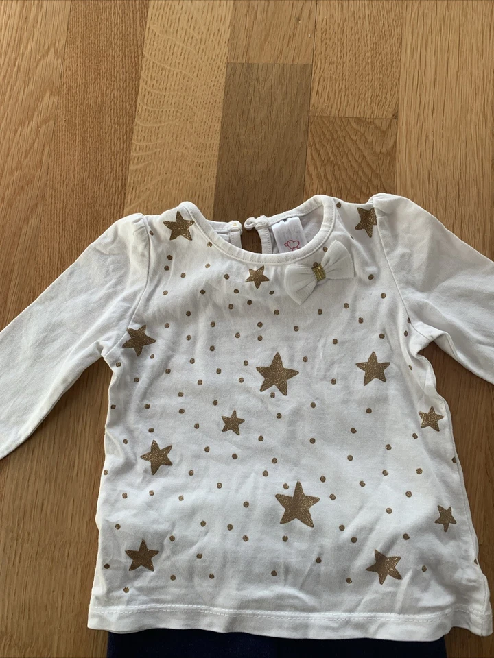 Set Shirt Hose Weihnachten Sterne 68 C&a Weiß Blau - Bild 2 von 4