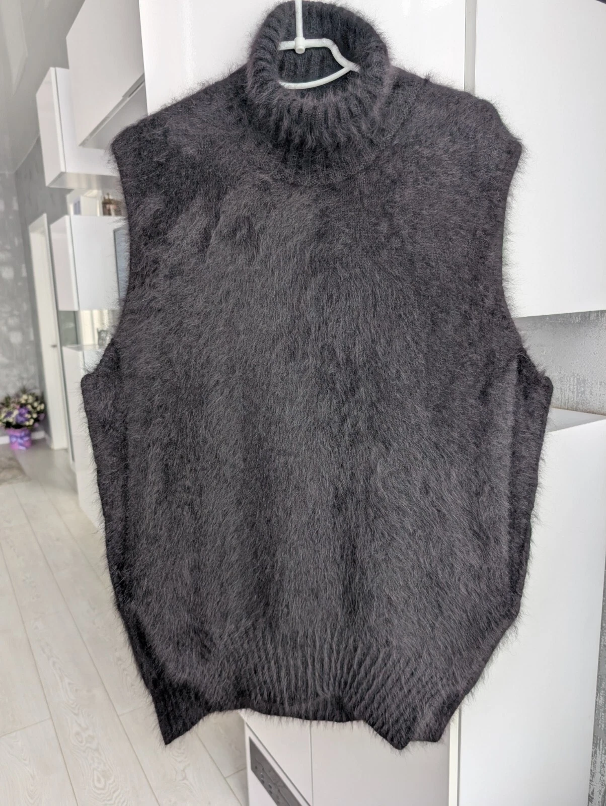 Celine Angora Girocollo Nero Maglione Felpa Gilet Senza Maniche L