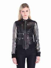 Diesel Black Gold Black Leather Moto Motorcycle Jacket Tab Collar Size 0 38 Xs