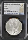 1922 $1 Peace Silver Dollar - NGC MS63 - Original Bag Fragment Label