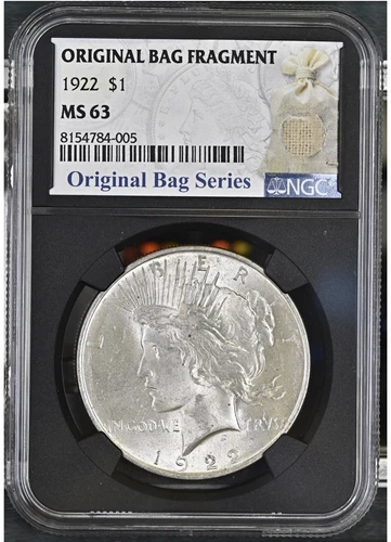 1922 $1 Peace Silver Dollar - NGC MS63 - Original Bag Fragment Label
