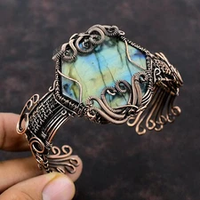 Women Day Gift Labradorite Jewelry Copper Love Gift Wire Wrapped Adjustable Cuff