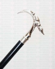 Victorian Brass Wooden Walking Stick Silver Crocodile Handle Walking Stick Cane