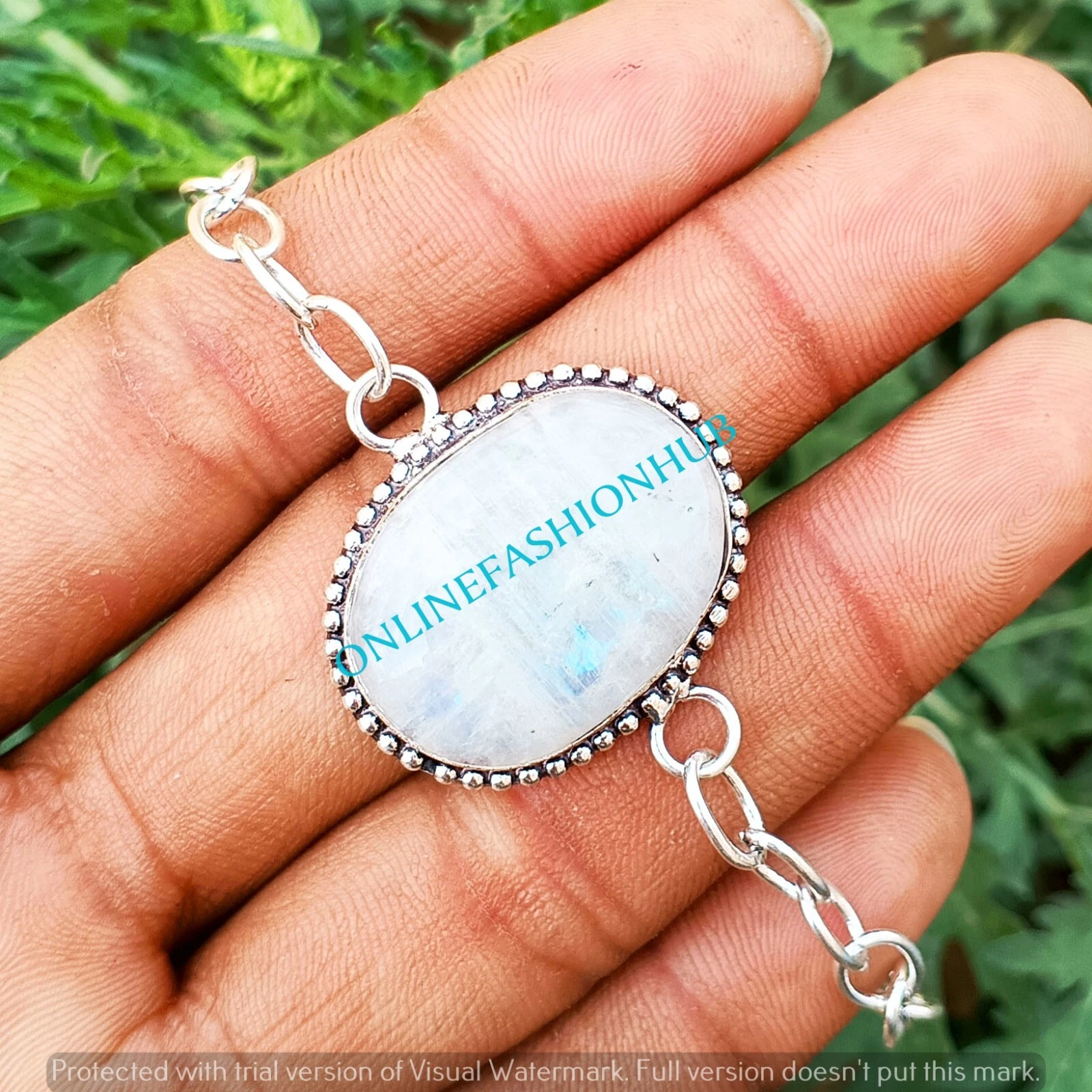 VALENTINO Fantastico Bracciale Unisex Catena Pietra di Luna Gemma Argento Sterling 925 Placcato 1 Pz