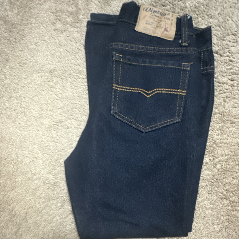Vintage 1946 Women’s Straight Blue Dark Wash Solid Denim Jeans Logo Accent 30