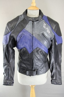 RICHA SCHWARZ, BLAU & SILBER LEDER BIKER JCKT + CE ARMOUR/THERMOFUTTER: GRÖSSE 8