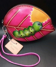 Handmade Leather Caterpillar On Leaf Coin Purse Wristlet  New 