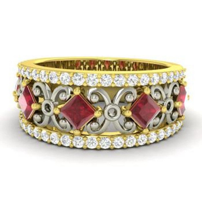 #ad 1.31 Ct Princess Natural Ruby amp; Diamond Eternity Band 14k Yellow Gold Size 6 $251.99