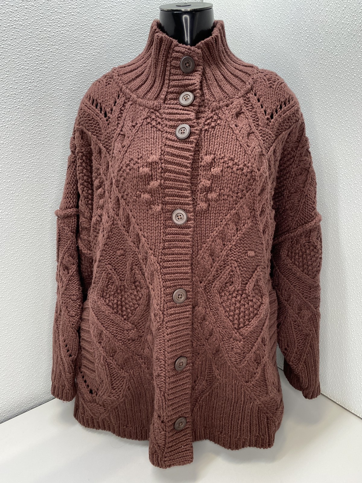 Free People Womens Cardigan Sweater Bittersweet Brown Size S Heart You Button Up