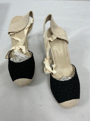 Womans New  In Box Wild Diva Maegan Crochet Ankle Wrap Espadrille Wedge 10 Black