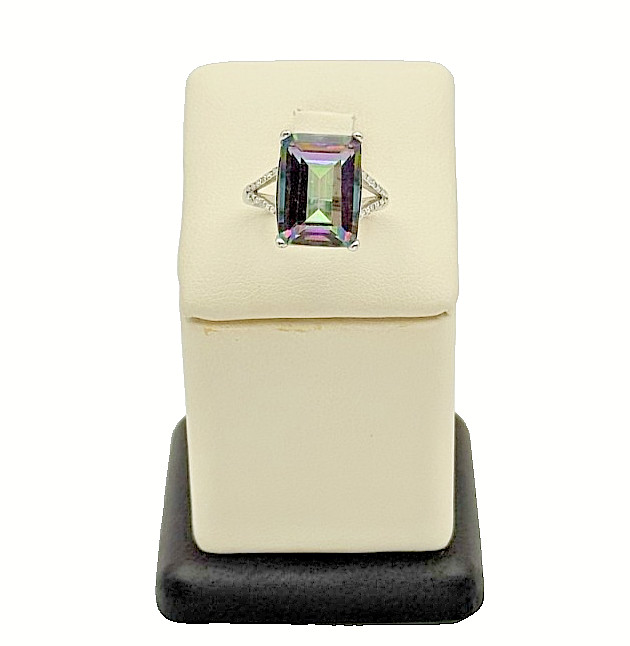 925 Sterling Silver Mystic Topaz & Diamond Ring - Size 5.75