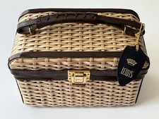 Vintage British Hong Kong Exclusivly For Lewis Plastic Coated Wicker Purse