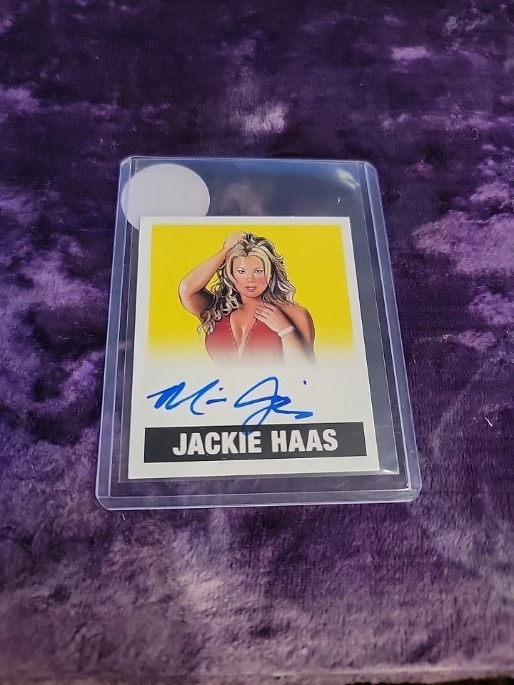 Tarjeta firmada por Jackie Haas 2017 Leaf Originals Wrestling automática tinta azul amarilla 99 Foto 2 de 3