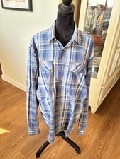 Eddie Bauer Mens Button Up Long Sleeve Blue Plaid Outdoor Hiking Shirt XL TALL