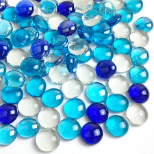 1LB Flat Glass Marbles for Vase, 100 Pcs Mixed Blue Color Glass