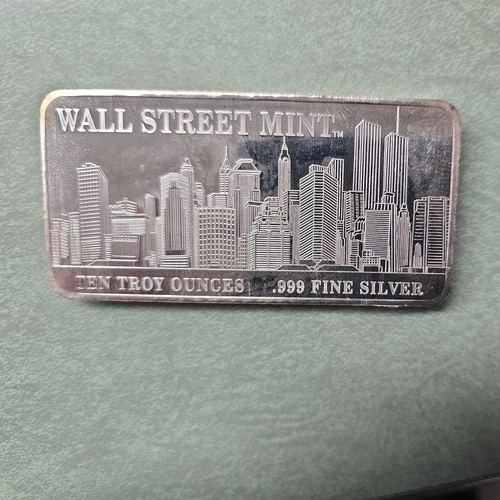 10 Troy Oz .999 Fine Silver Bar Wall Street Mint Twin Towers Sky Line