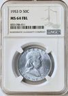 1953 D 50c US Silver Franklin Half Dollar NGC MS64 FBL