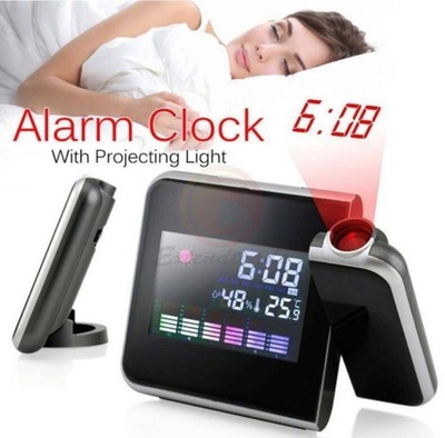LED Digital Projector Projection Weather Station Calendar Snooze Alarm Clock *pt
