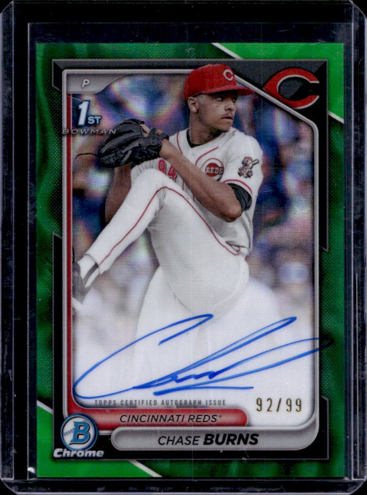 2024 Bowman Draft Chase Burns Chrome Auto Green Lava Refractor 1st #92/99