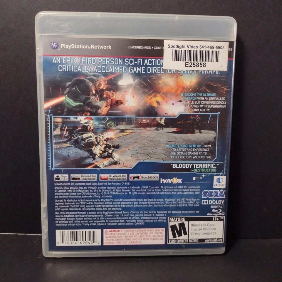 Vanquish (Sony PlayStation 3, 2010) copia completa con manual Foto 2 de 4