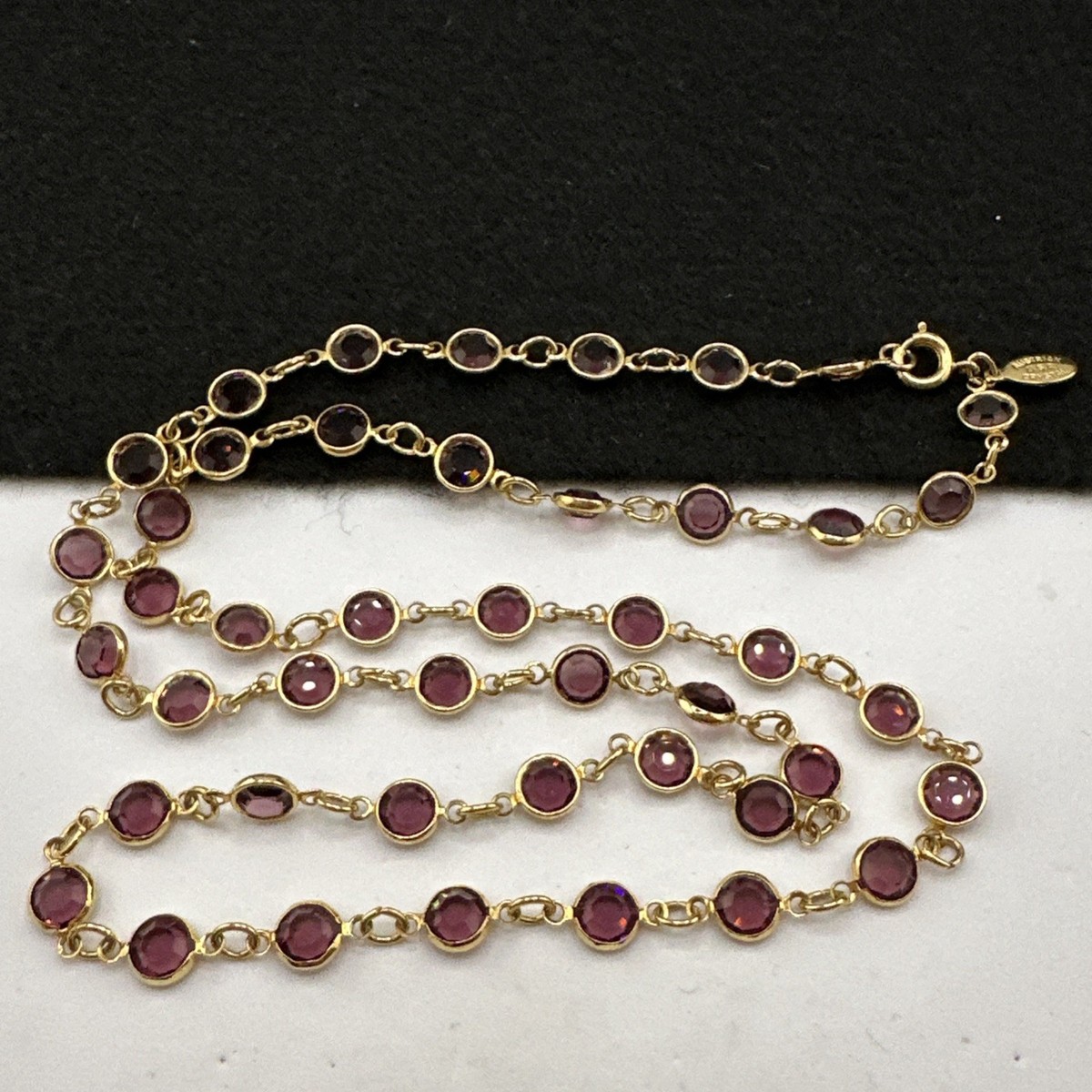 Vintage Austria Purple Crystal Bezel Set Necklace Bracelet Earring Set Gold Tone View 6