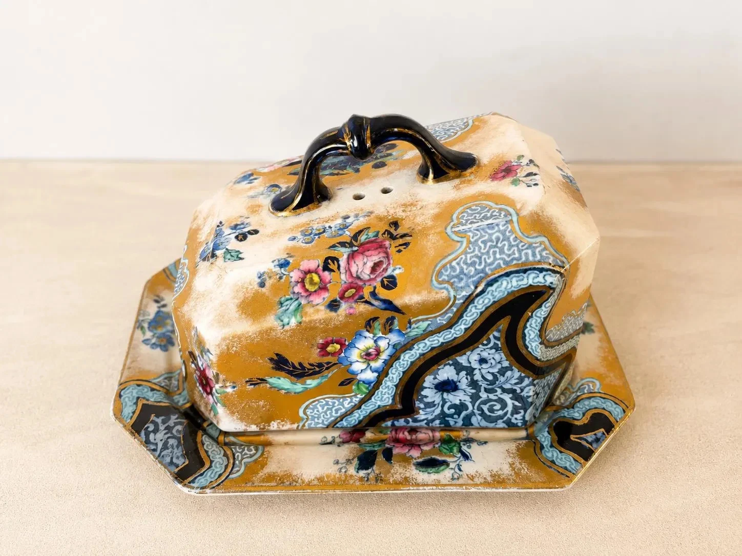 Antique Losol Ware Butter Dish Keeling & Co Burslem England Floral 1920s