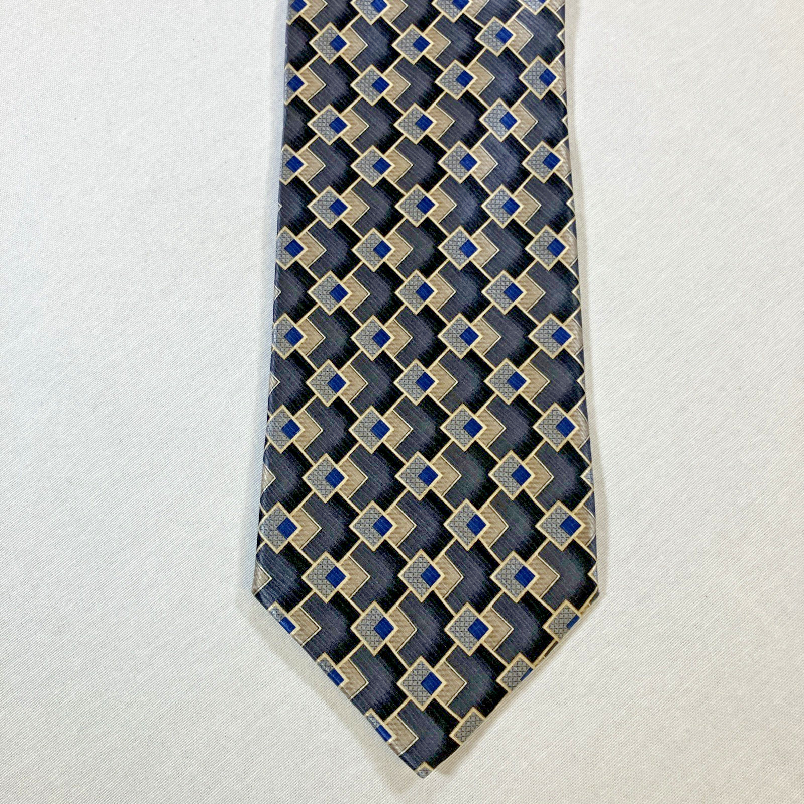 Pronto-Uomo Men’s 100% Silk Tie Silver/Gray Geometric Made in Italy 60