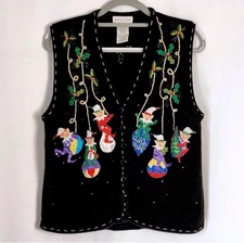 White Stag Christmas Holiday Embroidered Knit Sweater Vest Women X-Large (16-18)