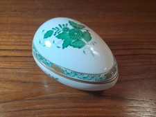 HEREND PORCELAIN "Green Egg" Chinese Bouquet Trinket/Bonbon 6052 HUNGARY ANTIQUE