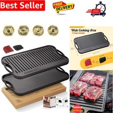 Pre-Seasoned Cast Iron Reversible Griddle Grill Pan with Handles for Gas Stov...