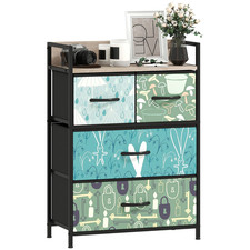 4 Drawer Fabric Chest of Drawers with Shelf Bedroom Storage Dresser Blue Unit
