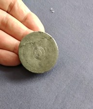 SMALL, CIRCULAR, ANTIQUE PEWTER  BOX WITH HINGED LID,  SNUFF????