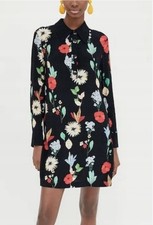 Zara 'The Molly Dress' Black Floral Viscose Shirt Dress Collared Button Up UK S