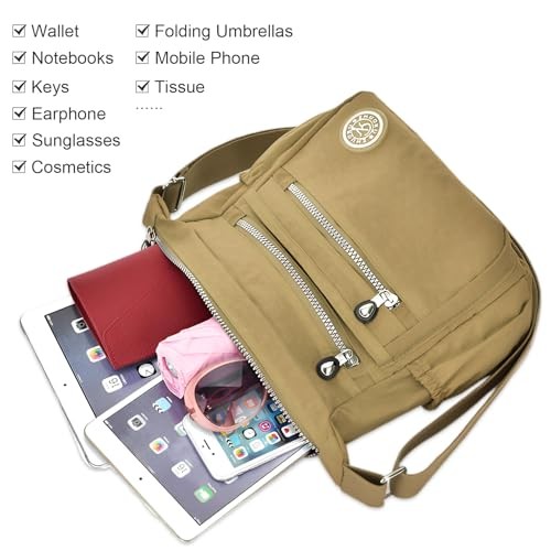  Women's Waterproof Nylon Casual Crossbody Shoulder Messenger Bag Travel Beige