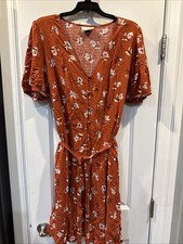 Universal Thread Women's Short Sleeve Red Dress Front Button Knee Length Size L