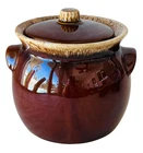 Hull USA Ovenproof Brown Drip Pottery Stoneware Large Bowl & Lid 7" Tall