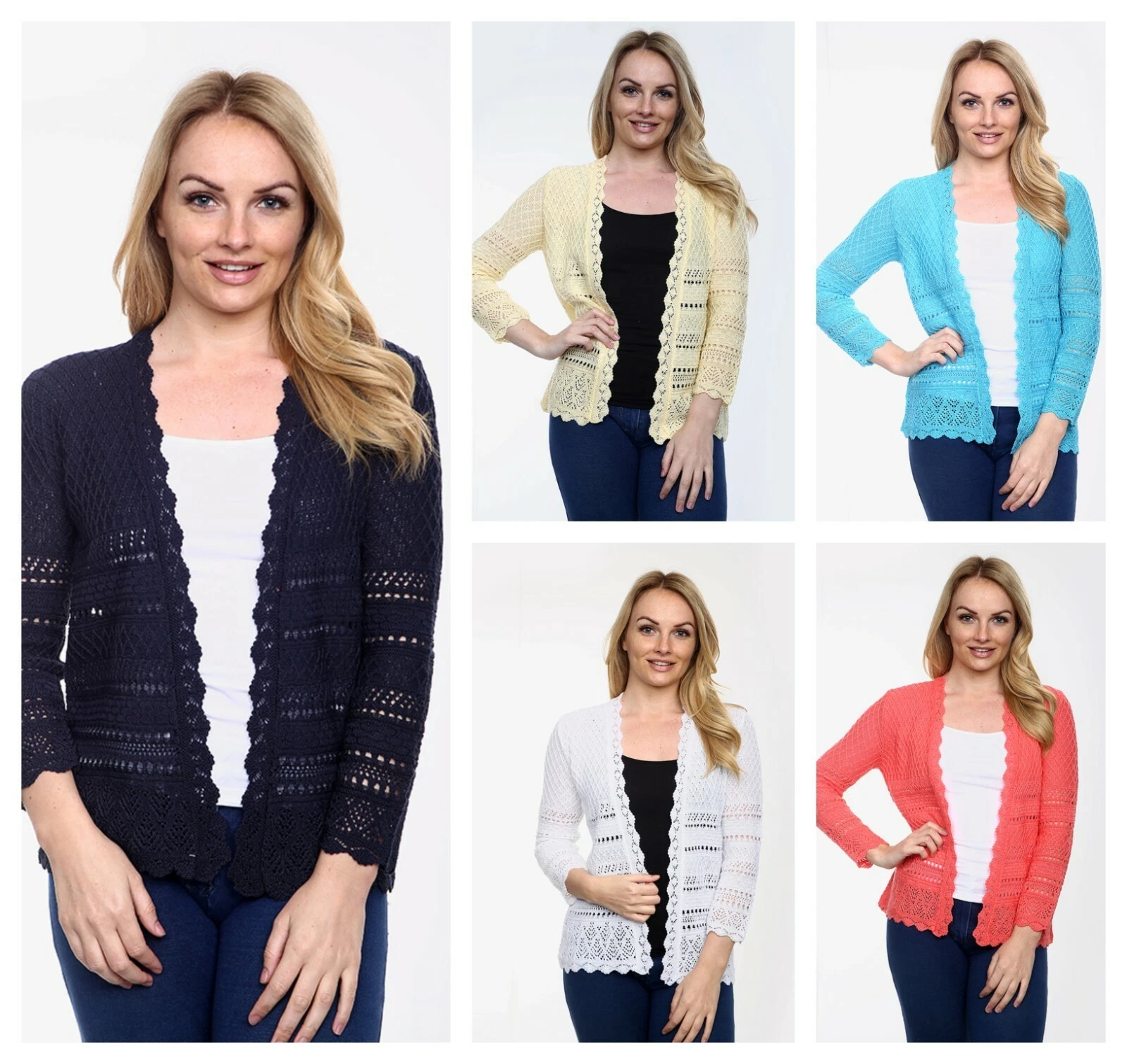 New Ladies Women Lace Long Sleeve Light Weigh Knitted Spring Jacket Cardigan