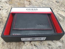Guess Men's Bifold Wallet synthetic leather Black/ Red Stitching - 31GO220100