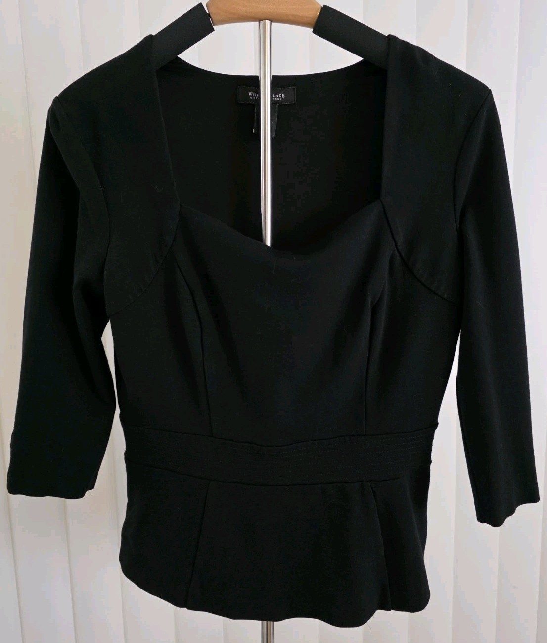 New White House Black Market Square neck Peplum top size small 3/4 sleeve black