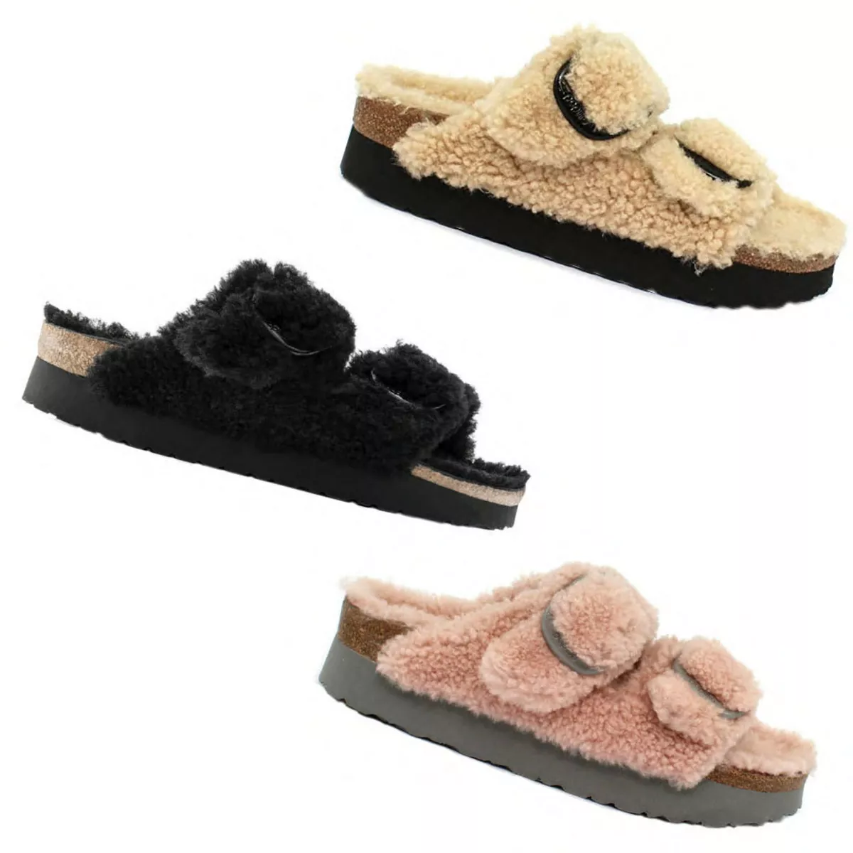 Birkenstock Arizona Big Buckle Shearling Teddy in Eggshell