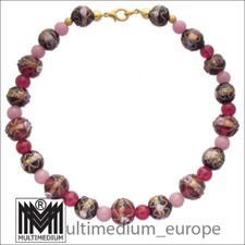 Vtg Murano Glas Kette Halskette Weinrot glass necklace millefiori