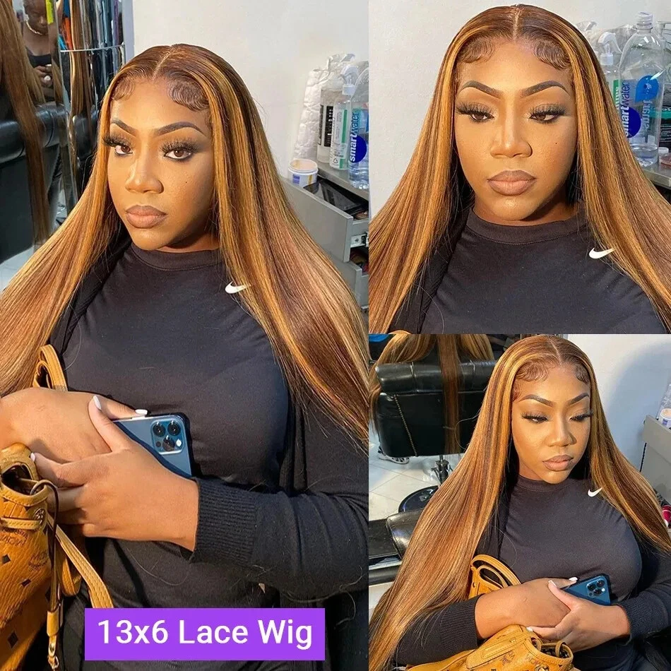 Hd 13x4 13x6 Highlight Straight Lace Front Human Hair Wig 360 Full Lace Wigs Pre - Image 3 of 4