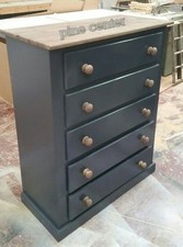 HANDMADE FURNITURE  AYLESBURY NEXT DARK GREY & DARK MID OAK CHEST OF 5 DRAWERS !