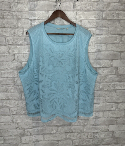 Soft Surroundings Aqua Blue Tia Sleeveless Lace Overlay Knit Tank Top Size 3X
