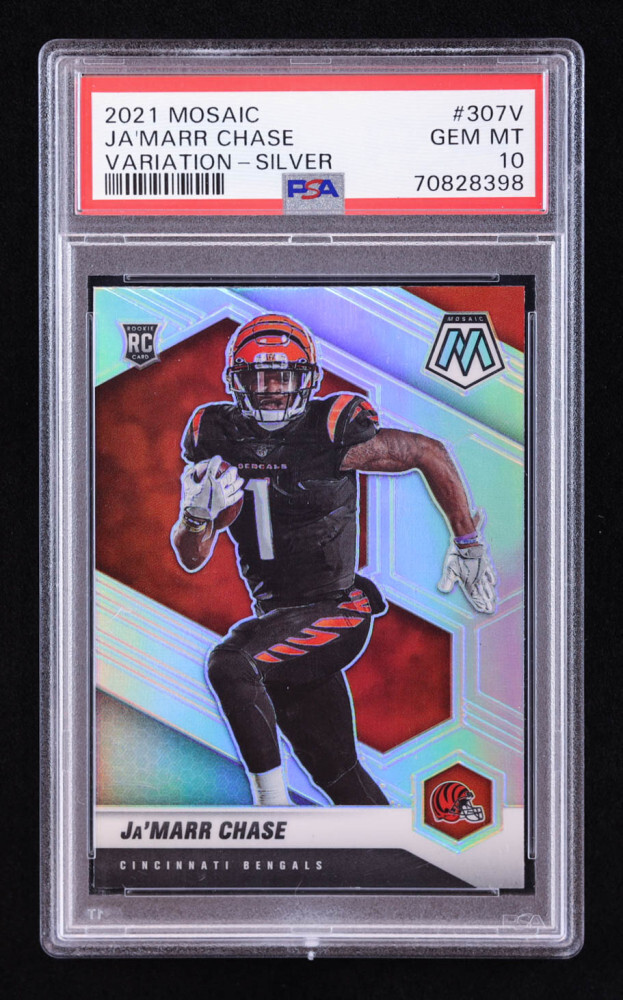 2021 Panini Mosaic Football Jamarr Chase #307-V Silver RC Bengals PSA 10 GEM MT