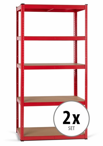 2 Scaffali Mensola Metallo Rosso Zincato 5 Ripani Scaffalature Legno Max 875Kg